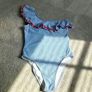 One Shoulder Seersucker Swimsuit